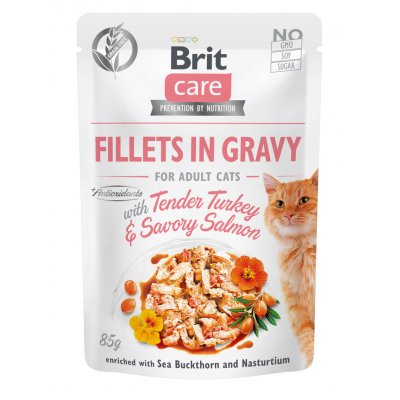 Brit Care Cat Fillets in Gravy with Tender Turkey & Savory Salmon 85 g – Zbozi.Blesk.cz