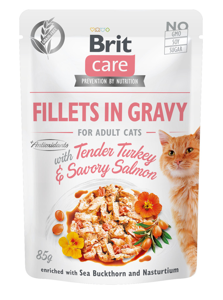 Brit Care Cat Fillets in Gravy with Tender Turkey & Savory Salmon 85 g