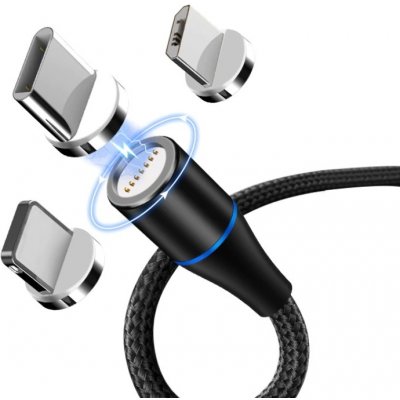 W-star MG3BK2 magnetický USB, 3v1, USBC, micro USB, lightning, 5A, Led, 2m, černý