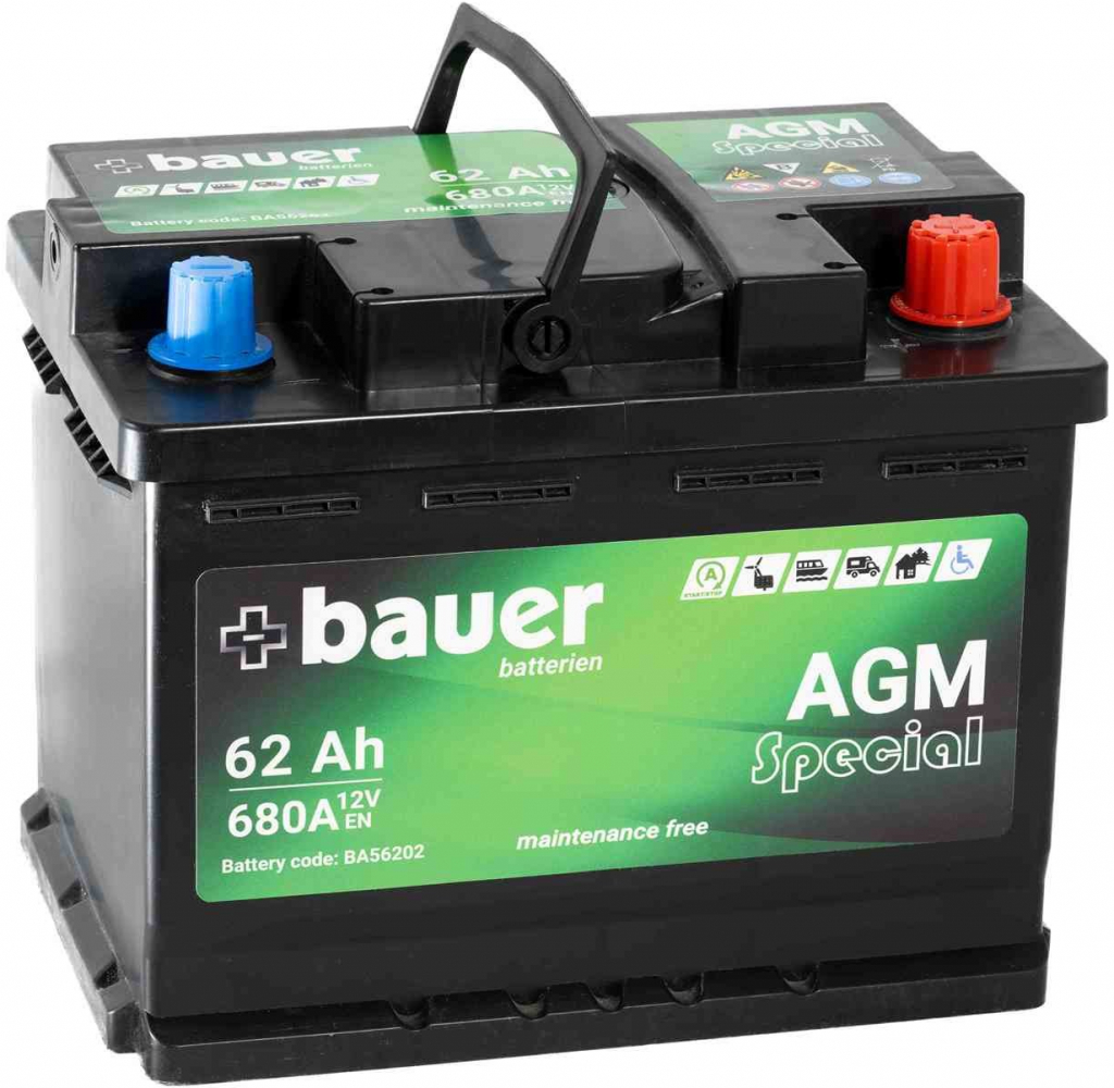Bauer AGM 12V 62Ah 680A BA56202