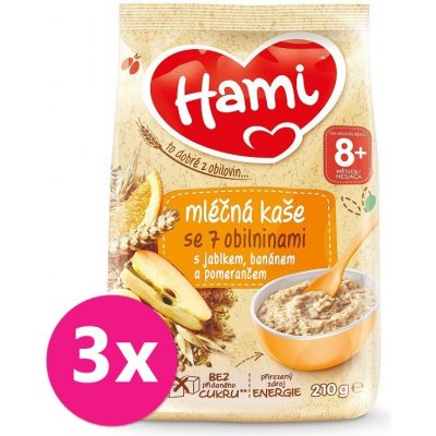 Hami Mléčná kaše se 7 obilninami jablko banán pomeranč 3 x 210 g – Zboží Dáma