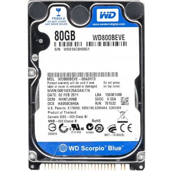 WD Scorpio Blue 80GB, 2,5", 5400rpm, 8MB, UATA, WD800BEVE