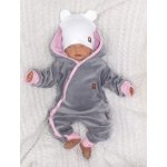 Z&Z Velurový kojenecký overálek s kapucí a oušky šedo růžový – Zboží Dáma