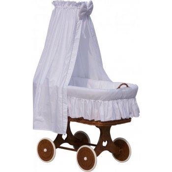 Scarlett Proutěný košík pro miminko s nebesy Péťa bílá podvozek srdíčko