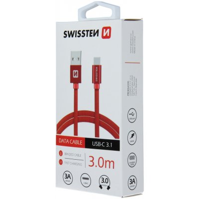 Swissten 71527901 USB 2.0 typ A na C 3m Kabel, USB 2.0, zástrčka A - zástrčka C, opletený, 3m, černý – Zbozi.Blesk.cz