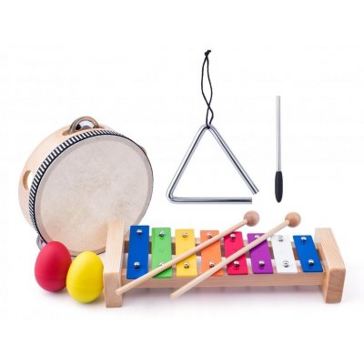 Woody Muzikální set xylofon tamburina bubínek triangl 2 maracas vajíčka