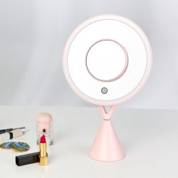 Bezdoteku LED kosmetické make-up zrcátko X kulaté nabíjecí růžové
