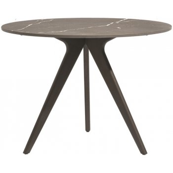 Manutti Zvýšený jídelní stůl Torsa, kulatý prům. 100x91 cm, rám teak scuro - mořený černý teak, deska keramika 12 mm, dekor concrete