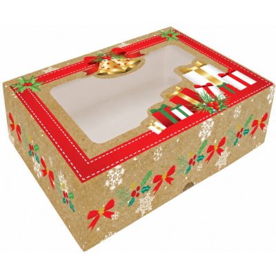Vánoční krabice na cukroví Alvarak Hnědá s dárky a zvonky 23 x 15 x 5 cm – Hledejceny.cz