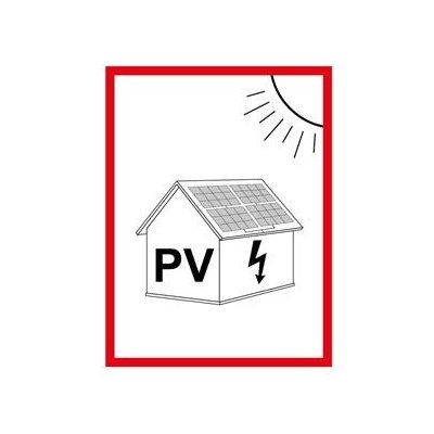 Označení FVE na budově - PV symbol - bezpečnostní tabulka, plast 2 mm (A6) 105 x 148 mm