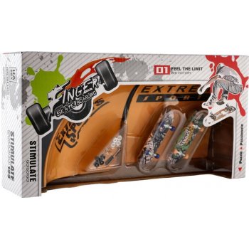 Skateboard prstový šroubovací 2ks plast 10cm s rampou s doplňky 2 barvy v krabičce 35x9x18cm