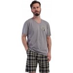Pánské pyžamo se šachovým motivem a károvanými kraťasy 1P2030 šedá – Zboží Dáma