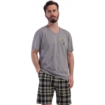Pánské pyžamo se šachovým motivem a károvanými kraťasy 1P2030 šedá – Zboží Dáma
