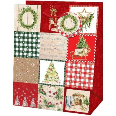 Taška dárková Jumbo Vánoční patchwork červená/zelená 44,5 x 33 x 13,7 cm – Zboží Mobilmania
