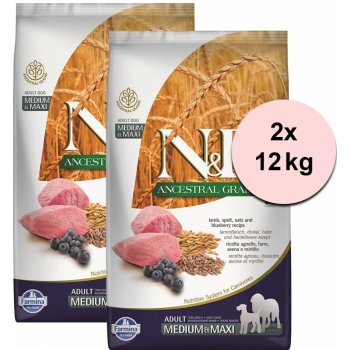 N&D Ancestral Grain Dog Adult Medium & Maxi Lamb & Blueberry 2 x 12 kg