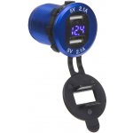 2x USB nabíječka s voltmetrem, hliníková do panelu, modrá, 34565B | Zboží Auto