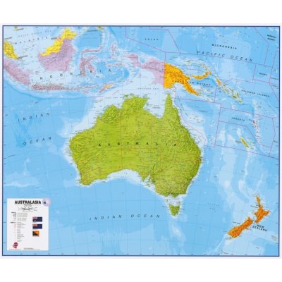 Maps International Austrálie a Oceánie - nástěnná politická mapa 120x100 cm Varianta: bez rámu v tubusu, Provedení: laminovaná mapa v lištách – Zboží Mobilmania