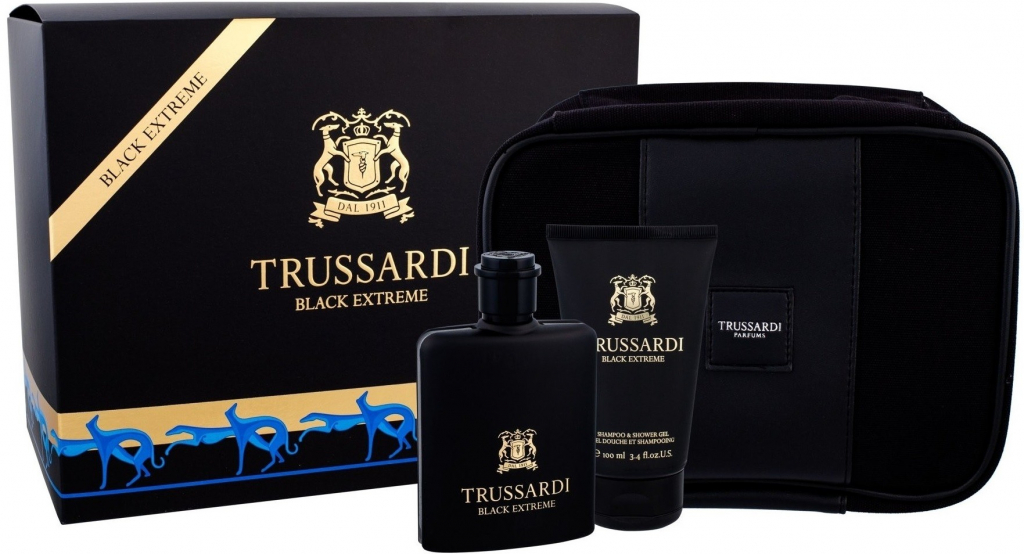 Trussardi Black Extreme EDT 100 ml + sprchový gel 100 ml + kosmetická taška dárková sada