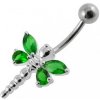 Piercing Šperky4U stříbrný piercing do pupíku vážka barva tm. zelená BP01188-E