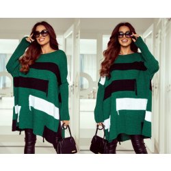 Fashionweek Luxusní volný pletený svetr jako pončo s bočními rozparky JK ZARA Zelená