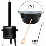 Perfect Home KotlinaSet014 Železná kotlina s komínem, kolenem 45 cm + smaltovaný kotlík na guláš 25 L + vařečka – Zboží Dáma