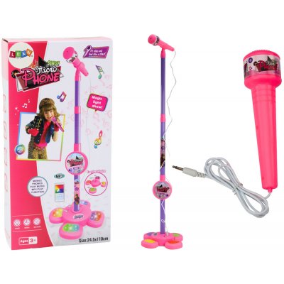 LEAN Toys Mikrofon se stojánkem pro děti nastavitelný růžový