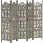 vidaXL Ručně vyřezávaný 5dílný paraván šedý 200 x 165 masivní mangovník 11461.285323 – Zboží Dáma