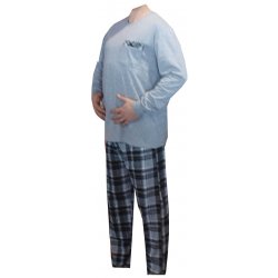Xcena pánské pyžamo dlouhé káro kalhoty modré