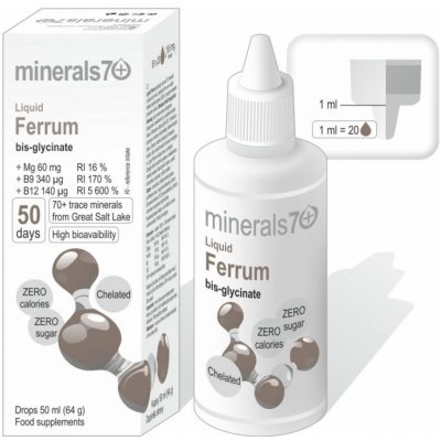 Minerals70 Liquid Ferrum koncentrát s vysokým obsahem železa 100 ml