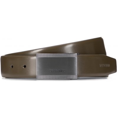 Pánský khaki opasek z kůže 101-8M-214-Z – Zboží Dáma