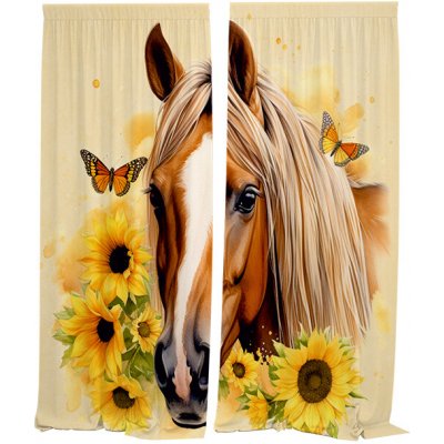 IMPAR Závěsy Kůň a slunečnice (Rozměr : 140x250, Materiál: Interlock) – Hledejceny.cz