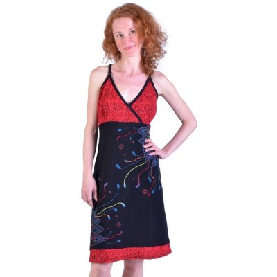 Sanu Babu Černo-červené krátké šaty na ramínka potisk a výšivka – Zboží Mobilmania