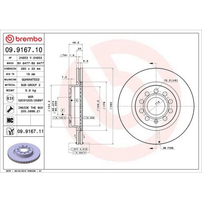 Brzdový kotouč BREMBO 09.9167.11 – Sleviste.cz