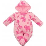 BABY SERVICE Zateplená kojenecká kombinéza s kapucí Sloni růžová – Zboží Dáma