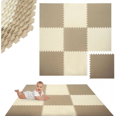Humbi Pěnová podložka 180 × 180 cm voděodolné puzzle z EVA pěny krémová a béžová 9 dílů – Sleviste.cz