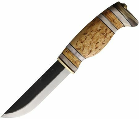 WOOD JEWEL Carving knife with curly birch sheath 12cm. WJ23TMR