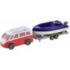 Auta, bagry, technika Halsall Teamsterz karavan s přívěsem a lodí (002) červené auto a fialový člun