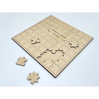 Dřevěné svatební puzzle na podpisy hostů Počet dílků: 72 dílků – Sleviste.cz