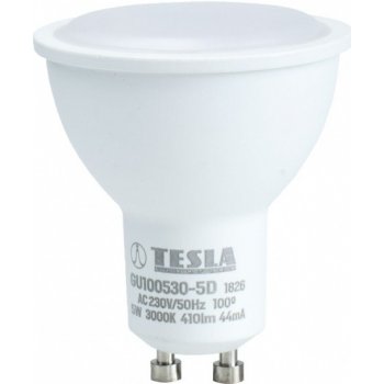 Tesla LED žárovka GU10 5W 230V 400lm 30 000h 3000K Teplá bílá 100° Stmívatelná