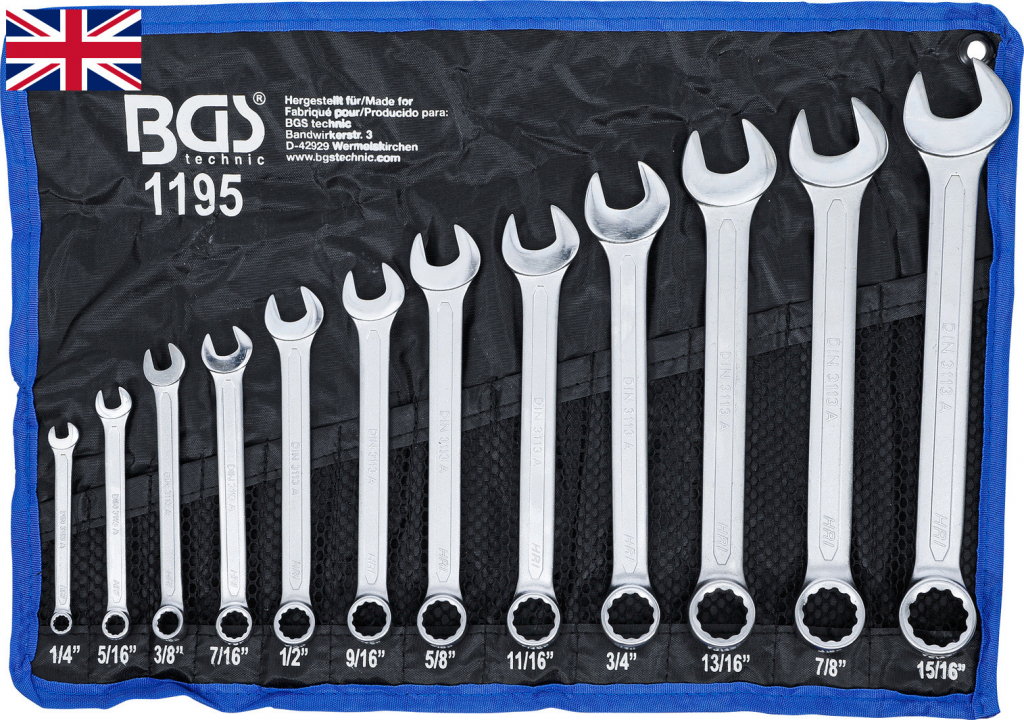 BGS technic Klíče očkoploché palcové, velikosti 1/4” až 15/16”, sada 12 ks - BGS 1195