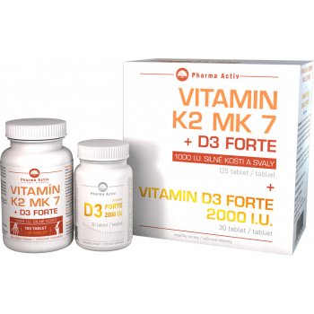 Pharma Activ Vitamín K2 MK-7 + D3 Forte 125 tablet + Vitamín D3 Forte 2000 IU 30 tablet