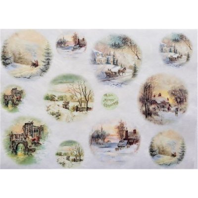 Itd. Collection Rýžový papír Zasněžené domečky v kruzích A4 – Zboží Dáma