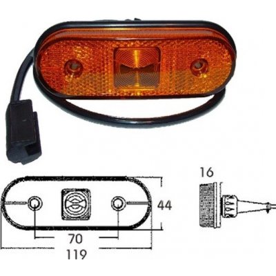 Svítilna poziční boční unipoint 24v/1,3w 119x44x16 ass1/ass2 s kabelem 1,5m 31200403_A, , , – Hledejceny.cz