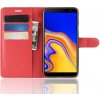 Pouzdro a kryt na mobilní telefon Pouzdro JustKing litchi flipové Samsung Galaxy J4 Plus - červené