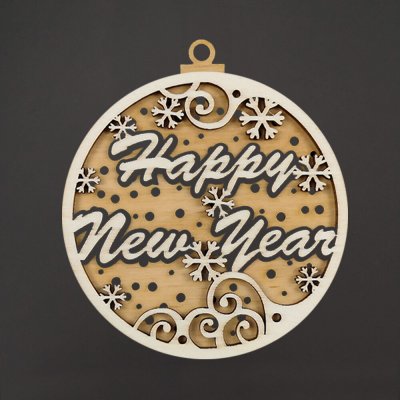 AMADEA Dřevěná ozdoba kulatá Happy New Year dvojitá 9 cm český výrobek – Hledejceny.cz