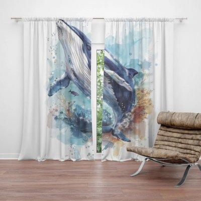 Sablio Závěs Akvarelová velryba: 2ks 140x250cm – Hledejceny.cz