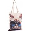 Nákupní taška a košík Prima-obchod Textilní taška bavlněná kočka 34x43 cm, barva režná světlá