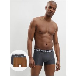 DIM Cotton 3d Flex Air Boxer pánské boxerky tmavě hnědá tmavě šedá 2ks