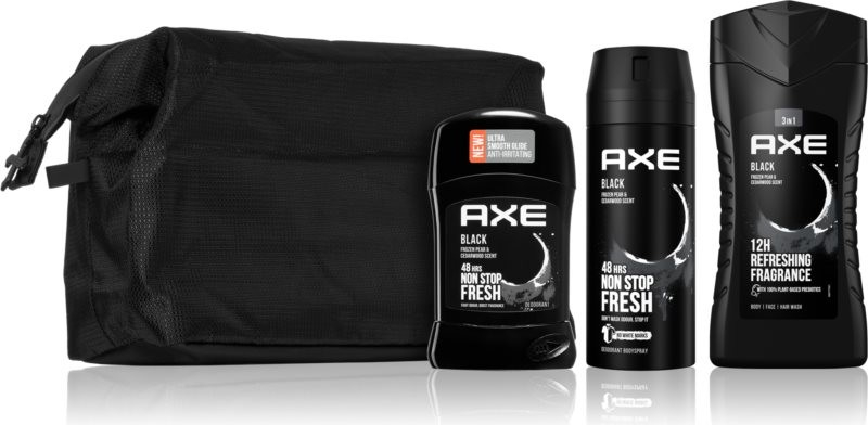 Axe Black deodorant ve spreji 150 ml + sprchový gel 250 ml + tuhý deodorant 50 ml + kosmetická taška