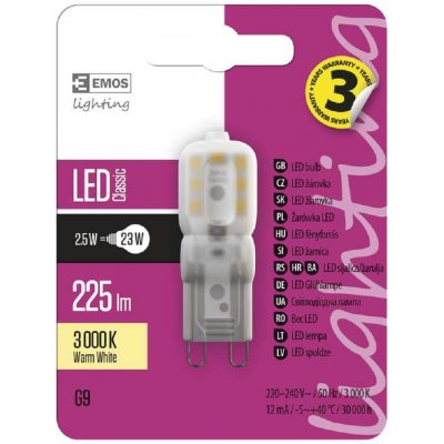 Emos LED žárovka Classic JC A++ 2,5W G9 teplá bílá